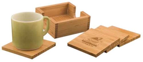 Bamboo 4-Coaster Set & Holder