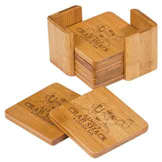 Bamboo 6-Coasters Set & Holder