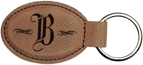 Brown Oval Leatherette Keychain